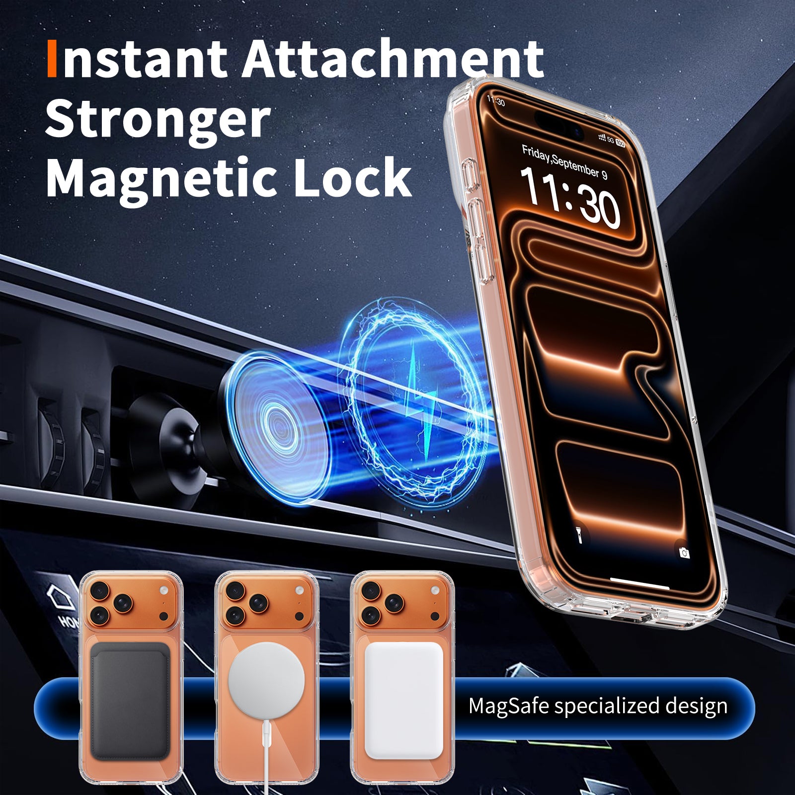 iPhone 17 Pro Max 1.5mm Anti-Scratch Clear Magnetic Case