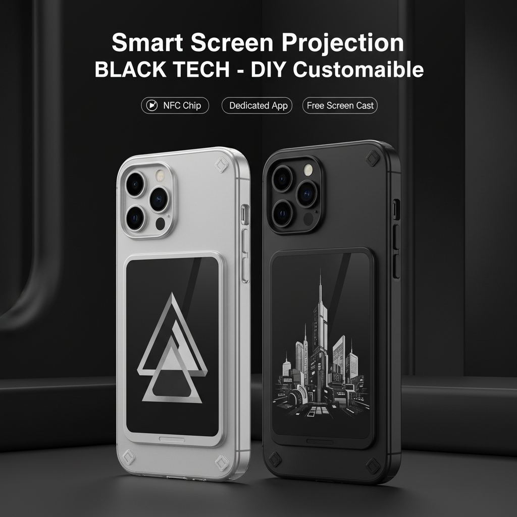 iPhone 15 Pro Max smart screen projection case - NFC chip, dedicated app, free screen cast. DIY customizable e-ink display.